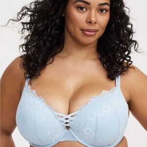 Torrid XO Plunge Push-Up Lace Bra Light Blue - Size 42C